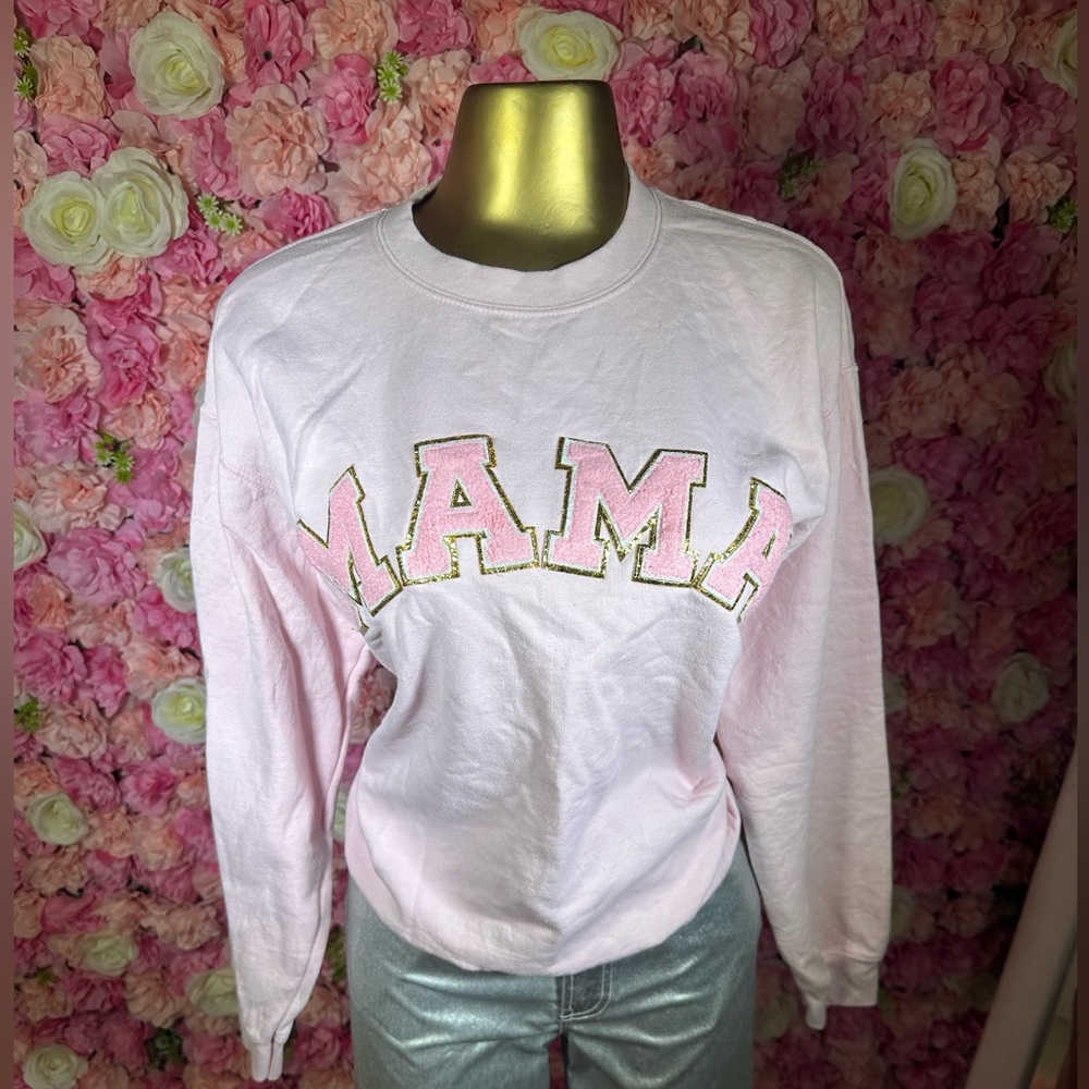 Pink 'MAMA' Sweatshirt and silver pants